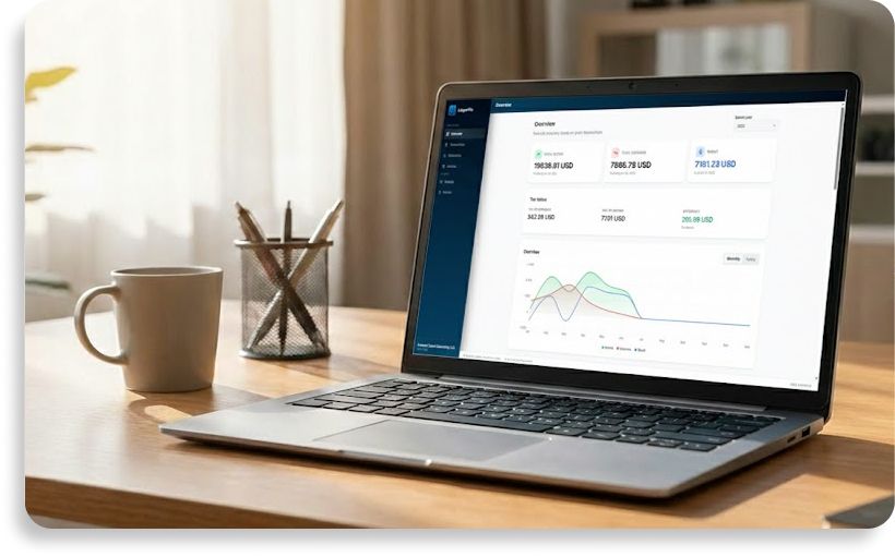 Local-first accounting software running on a Windows laptop